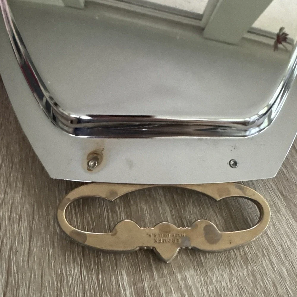 Vintage Kromex Serving Tray Gold Handle Chrome Plated Platter 17